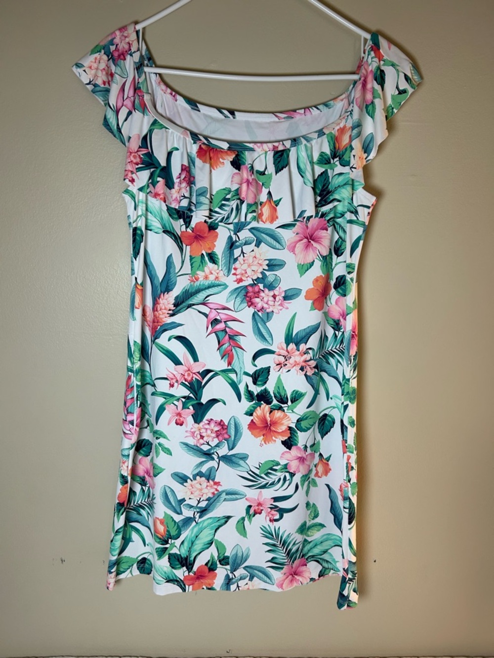 Tommy Bahama Floral Ruffle Jersey Sundress White Pink Green Orange Women M